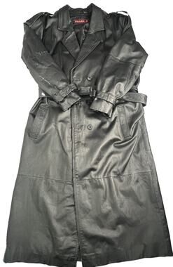 Phase 2 Black Leather Trench Coat Long Belted Men’s Size XL Read